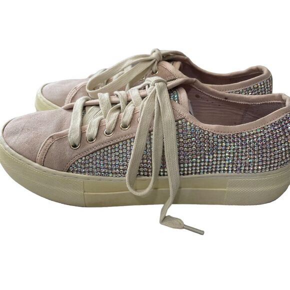 Gianni Bini Women's Suede Rhinestone Lace-Up Sneakers Brown Size 8M - Picture 3 of 12